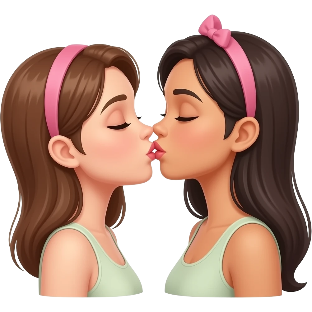 A woman kissing a another woman's nipple emoji