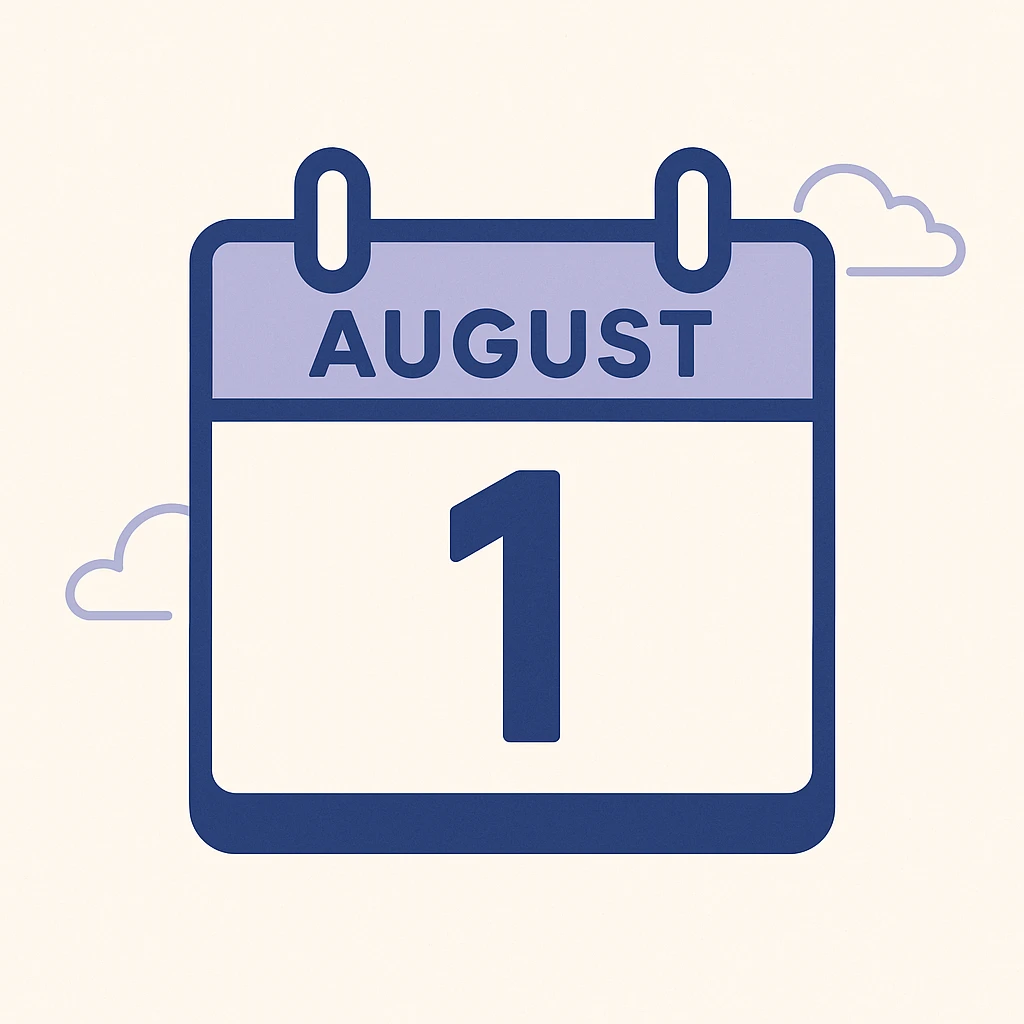 minimalist calendar block, date August 1 emoji