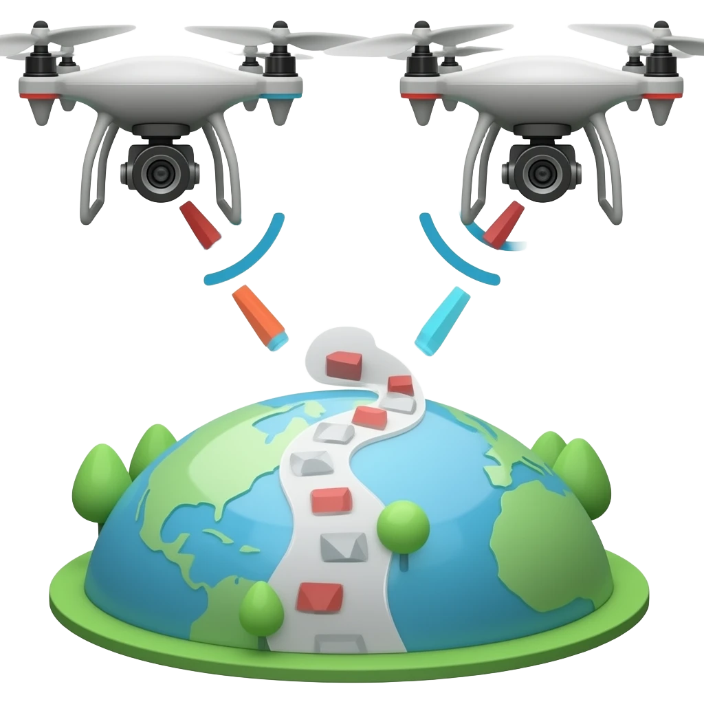 Sending signals between two drones and the control center in the ground emoji
