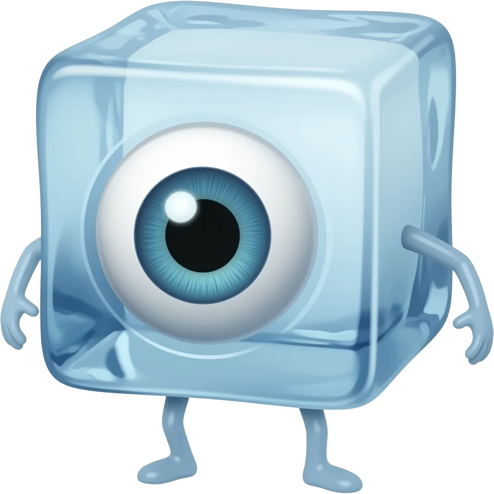 Ice cube with one single eye with legs and arms emoji