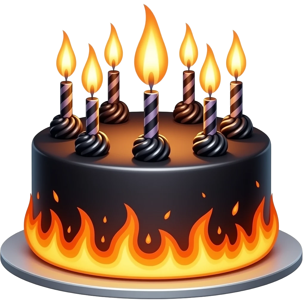 Gothic brithday cake on fire emoji