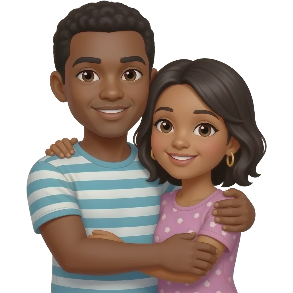 Dos amigas morenitas, una grande y una pequeña abrazandose, versión iphone emoji