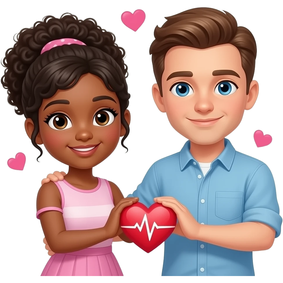 Black Girl white guy hearts beating together emoji