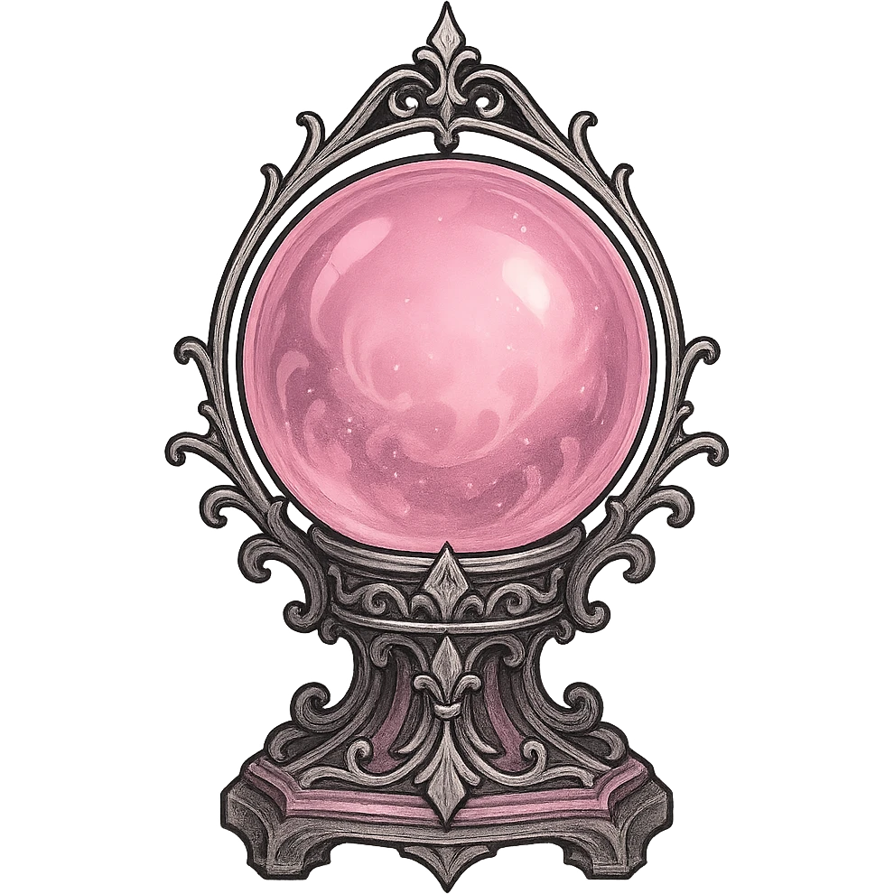gothic crystal ball, pink and silver, mystical and ornate, no background emoji