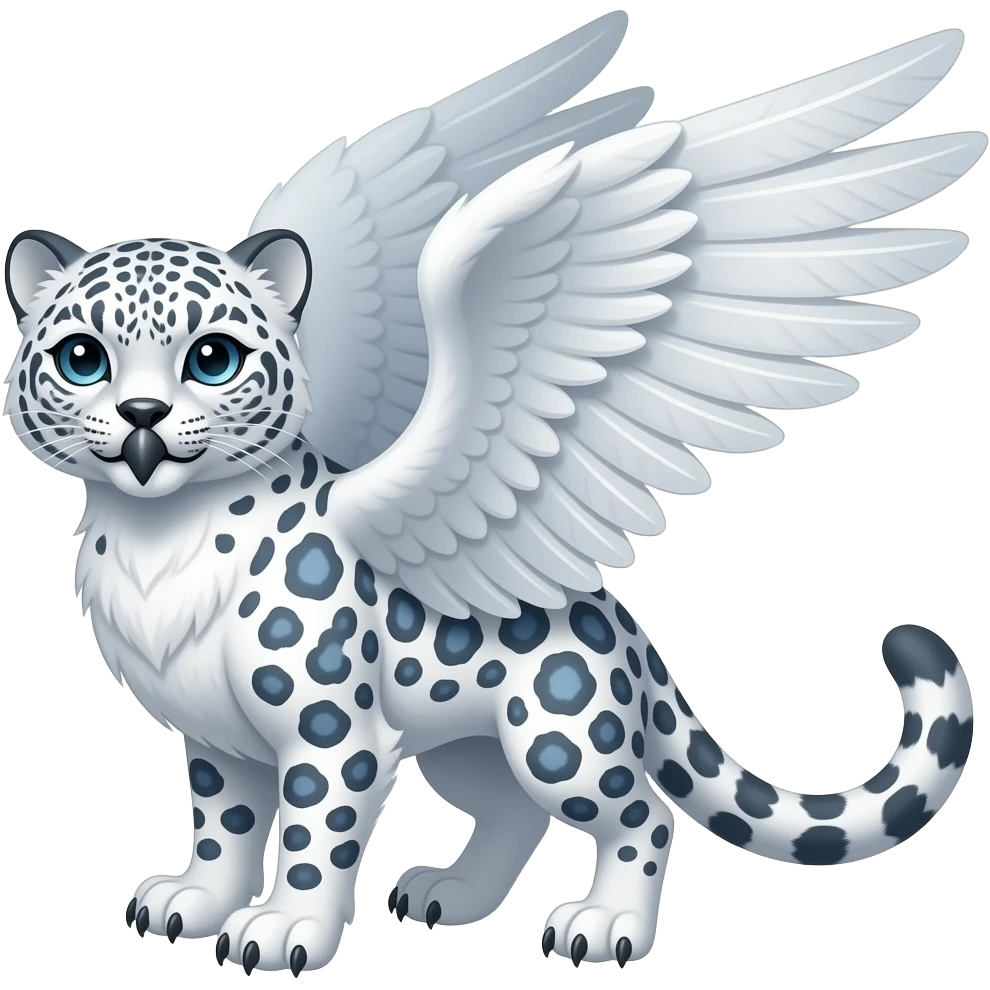 Beaky beaked Snow-leopard-gryphon-griffin-hybrid with a snowy-owl-beak and with snowy-owl wings emoji