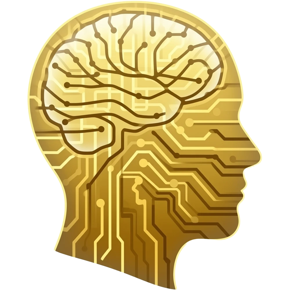 glowing gold human head silhouette with a transparent effect,-filled-with-interconnected-circuit-lines-and-neural-nodes,-symbolizing-artificial-intelligence emoji