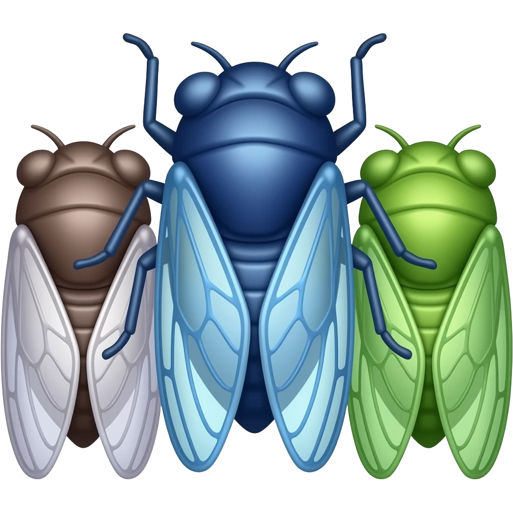 2D render IPhone emoji PNG Cicada; Blue purple green color emoji