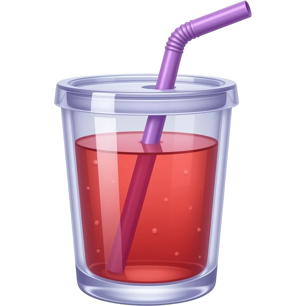 detailed emoji illustration violet pastel thermos, tumbler with a socle, with a light straw the water inside is light red like a grenadinecute emoji style emoji