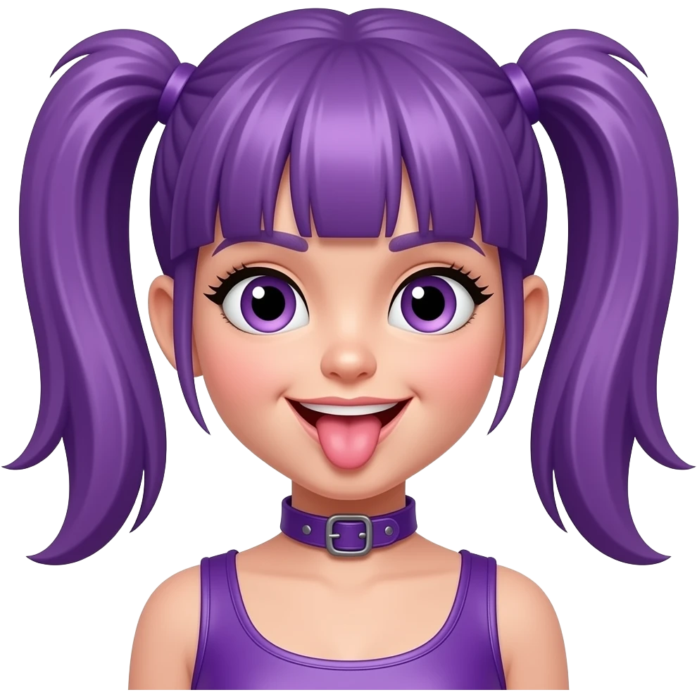 Cute purple girl with two ponytails and a purple leather collar, tongue out emoji