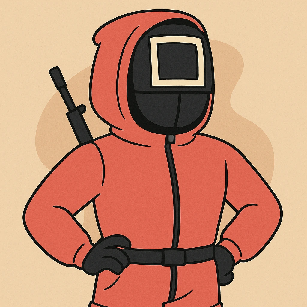 Squid Game guard with square mask, playful cartoon style emoji