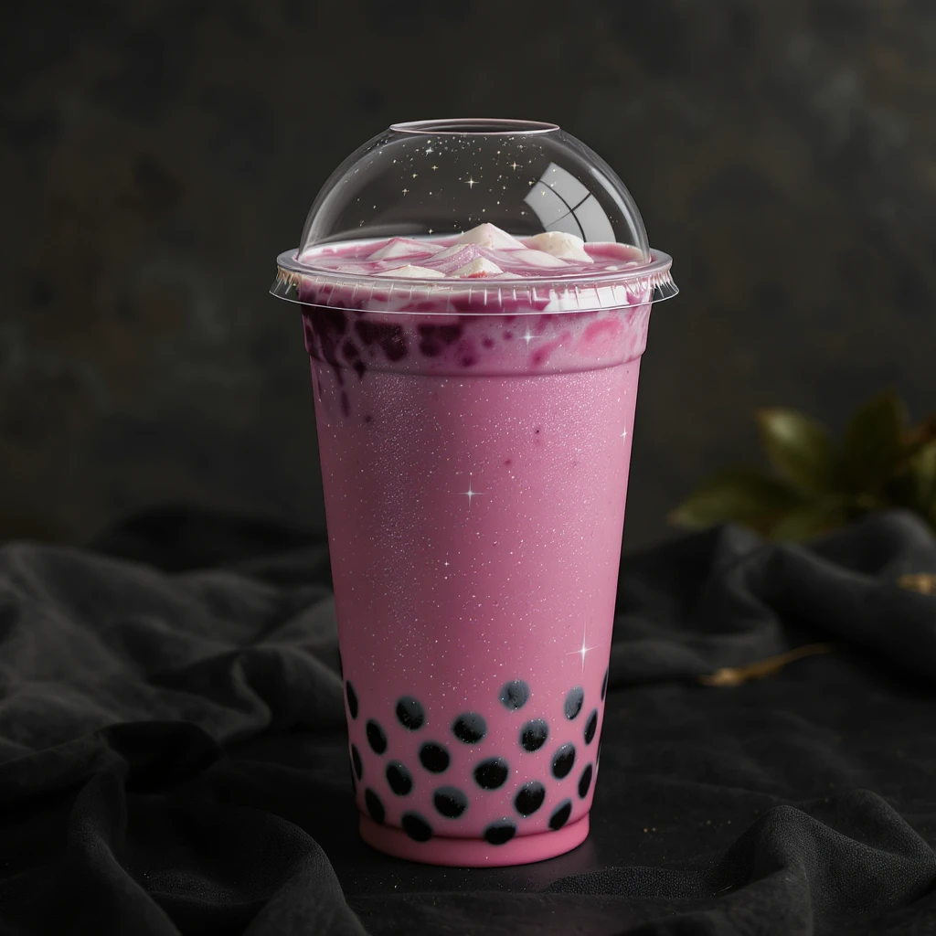 Remove the background from the photorealistic pink bubble tea with sparkles, keep the image elegant and realistic, ensure transparency. emoji