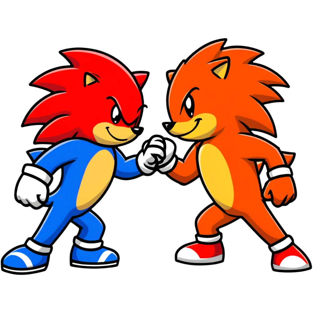 Sonic the Hedgehog and Knuckles the Echidna fist bumping emoji
