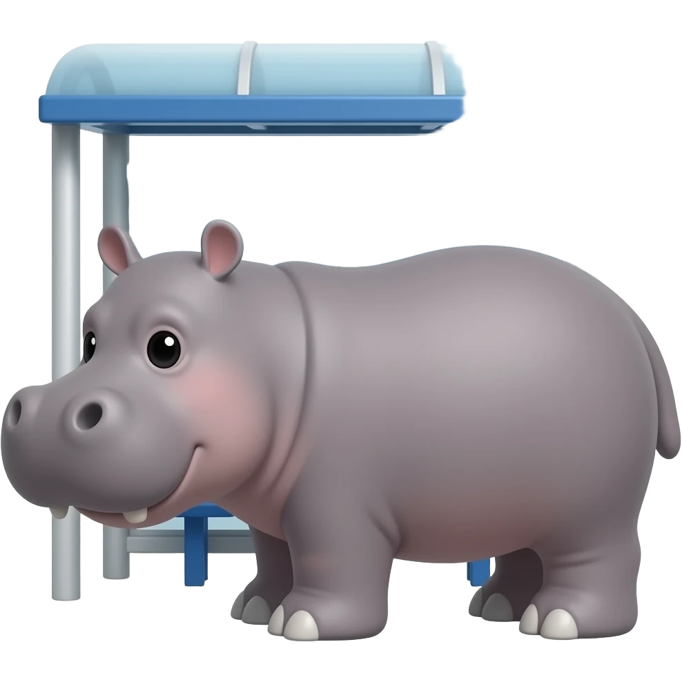hippo waiting at bus stop emoji