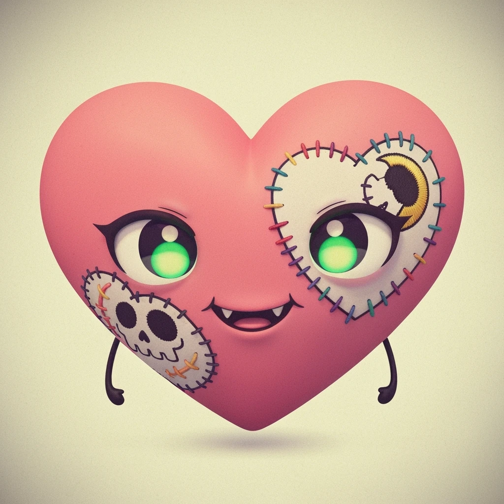 cute emo heart with a stitched patch emoji