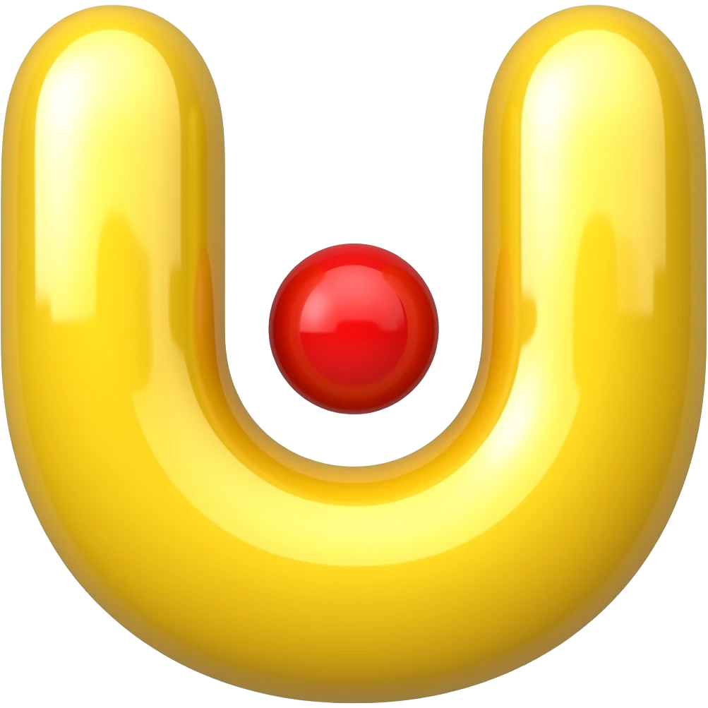 a bright yellow 'U' shape (Tilak) with a vibrant red circular dot (Chandlo) placed exactly in the center of the U. The texture should be smooth and slightly glossy emoji