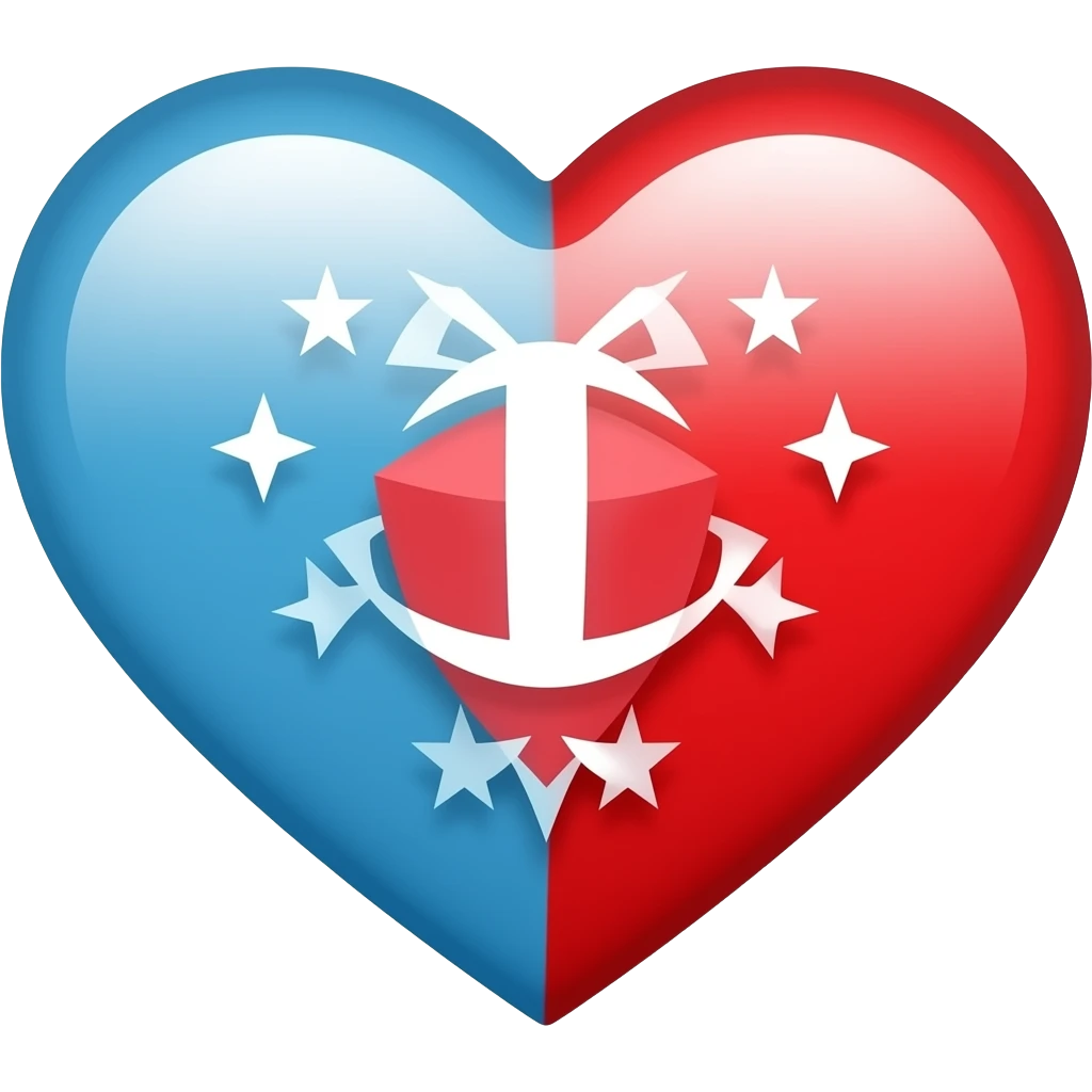 Símbolos de corazones de 2 colores combinados azul del lado izquierdo y rojo del lado derecho emoji