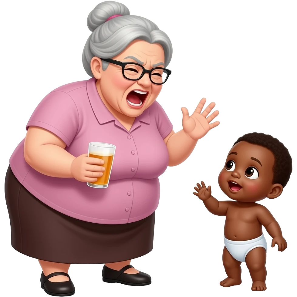 Racist drunk polish fat grandma yelling at small African baby emoji