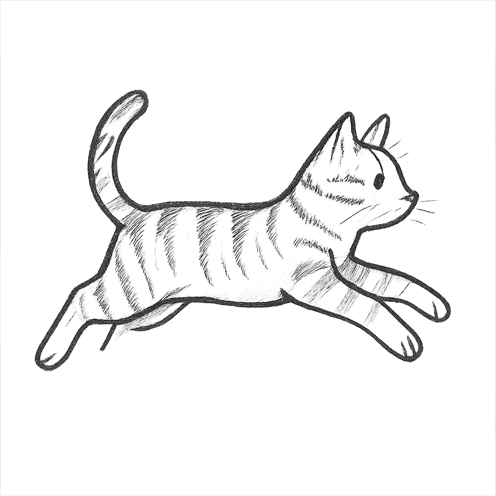Make the jumping European shorthair cat a tabby cat in a minimal flat icon style with simple shapes and no background. emoji