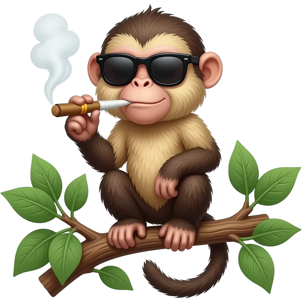 capuchin monkey sitting hanging Sunglasses smoking a blunt emoji
