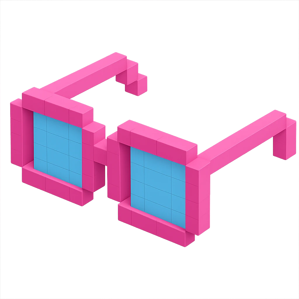Voxel-style pink glasses, detailed and intricate emoji