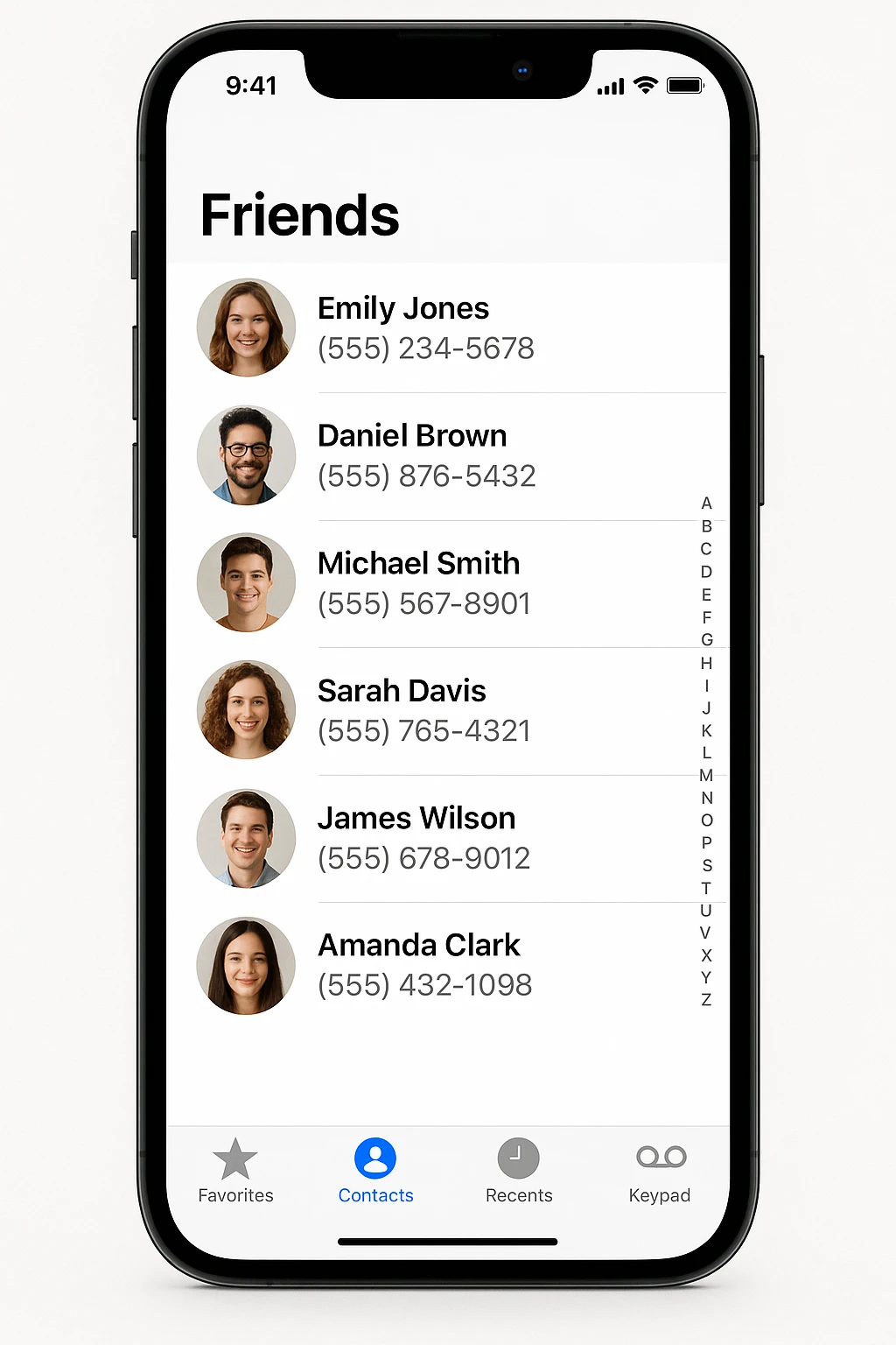 Front screen of the phone with friends' contacts emoji
