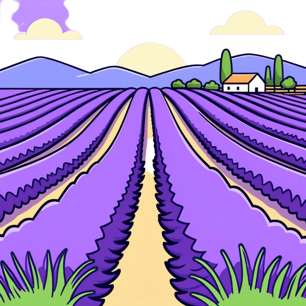 Lavender field, hyper, realistic, periwinkle sky emoji