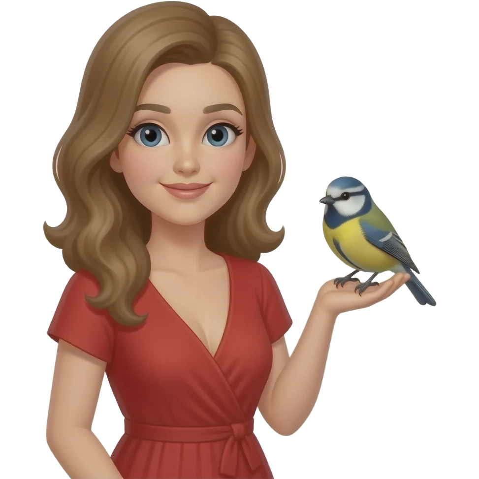 red dress woman with bird emoji