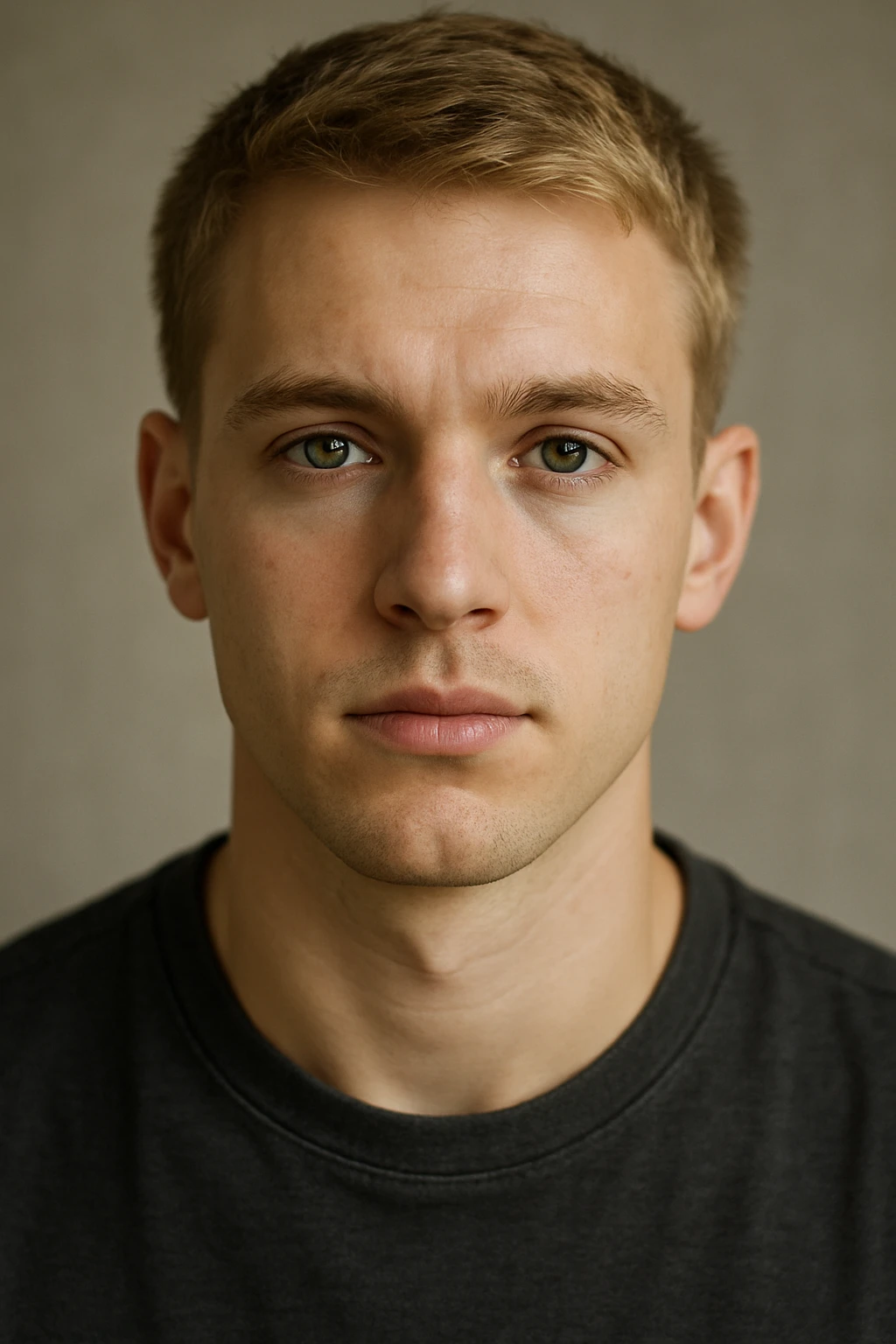 portrait of a young man with short blond hair and green eyes emoji