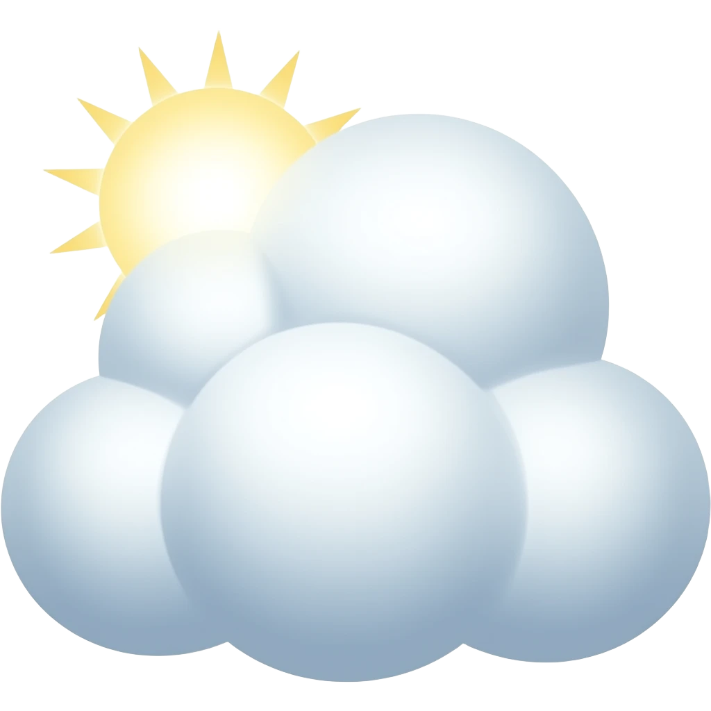 sun shinning from behind 2D style fluffy cumulus looking cloud without background emoji