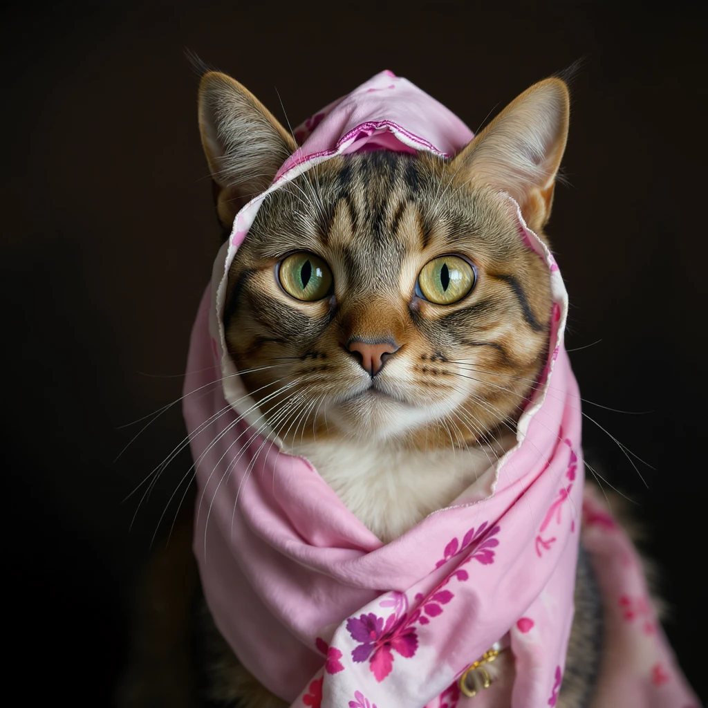 cat wearing a papakha, realistic fur, expressive eyes, neutral background emoji