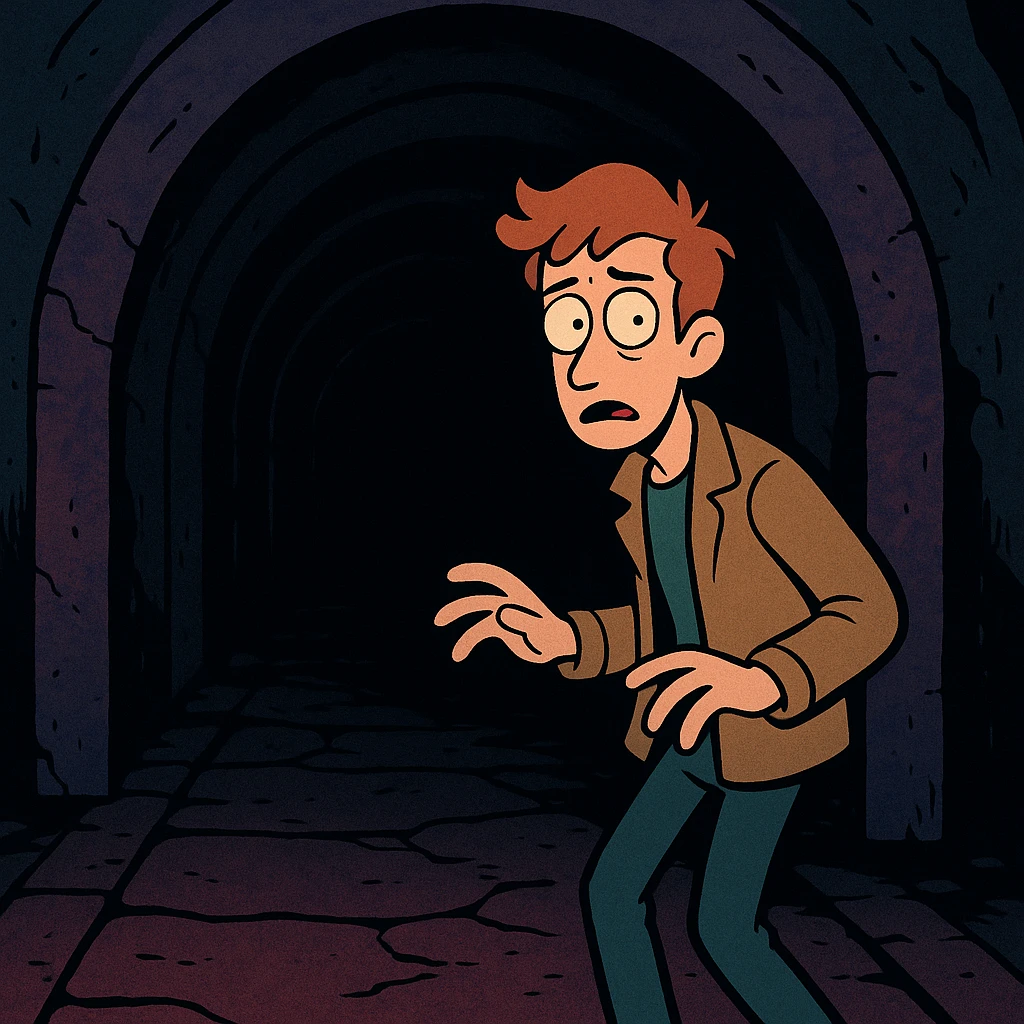 a dark tunnel, mysterious and shadowy, cartoon style, vibrant colors, bold lines emoji