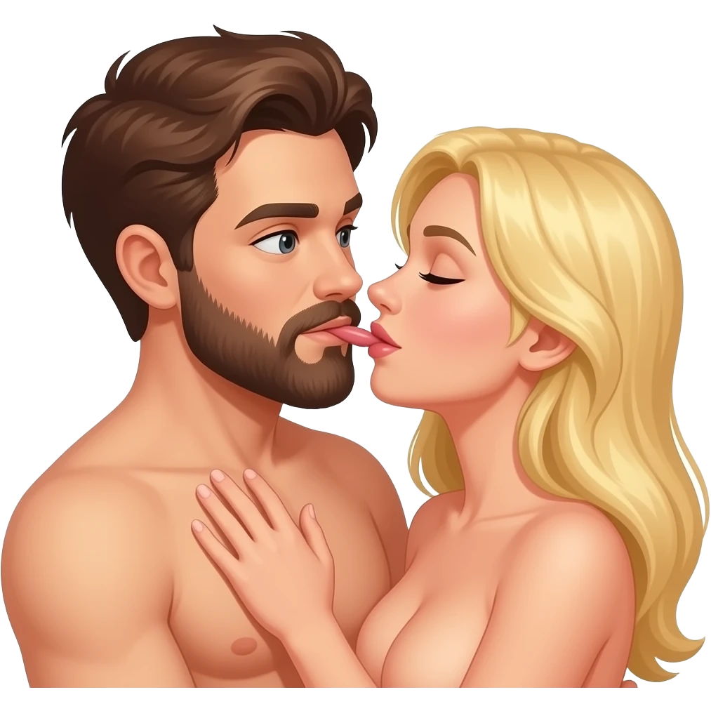 Naked Man with brown hair and beard fucking naked woman with blonde hair emoji