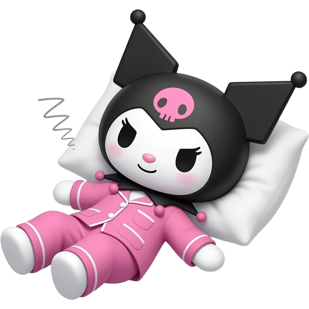 brown skin tone kuromi in hot pink pajamas falling asleep emoji
