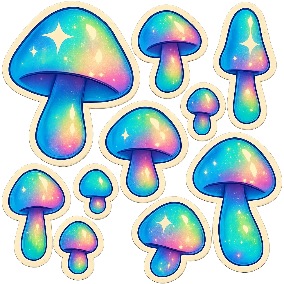 a field of sparkling opal crystal mushrooms emoji