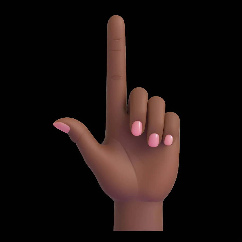 lady's index finger pointing up, feminine hand, dark skin, plain background emoji