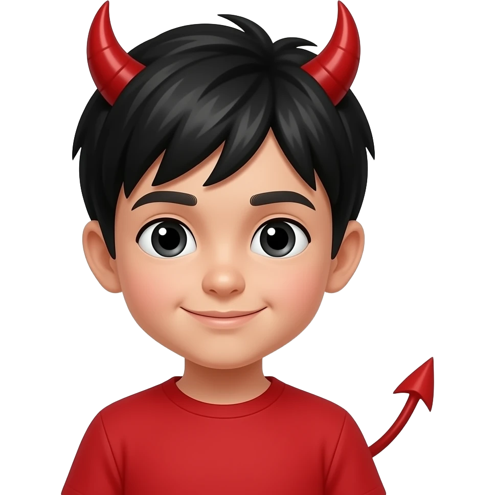 kid devil wear red red shirt and black hairs emoji