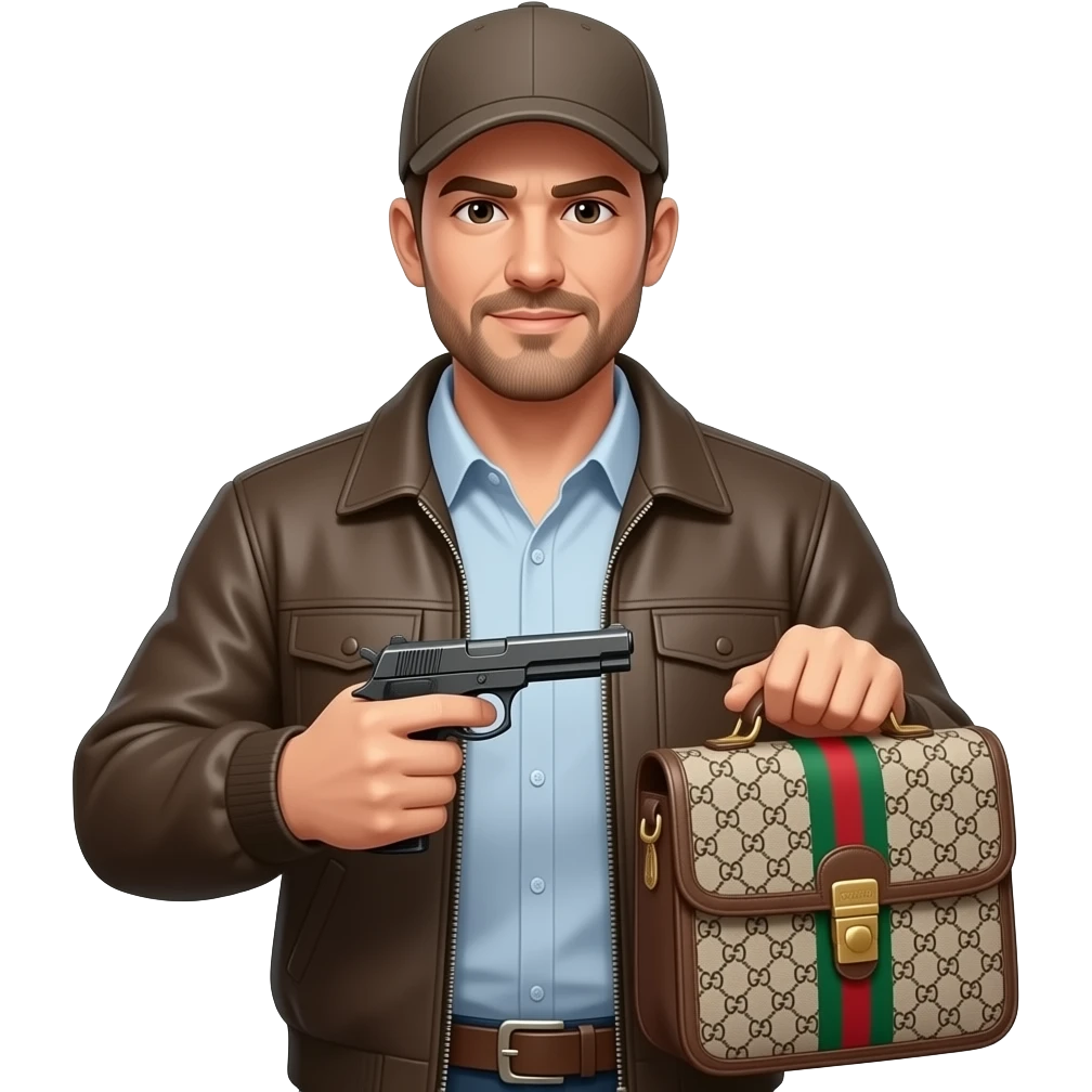 Un gars avc une casquette et une sacoche gucci un et pistolet emoji