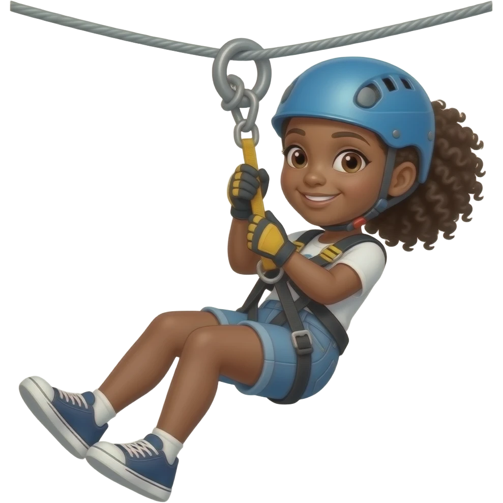 Black girl Ziplining with helmet and harness and gloves emoji