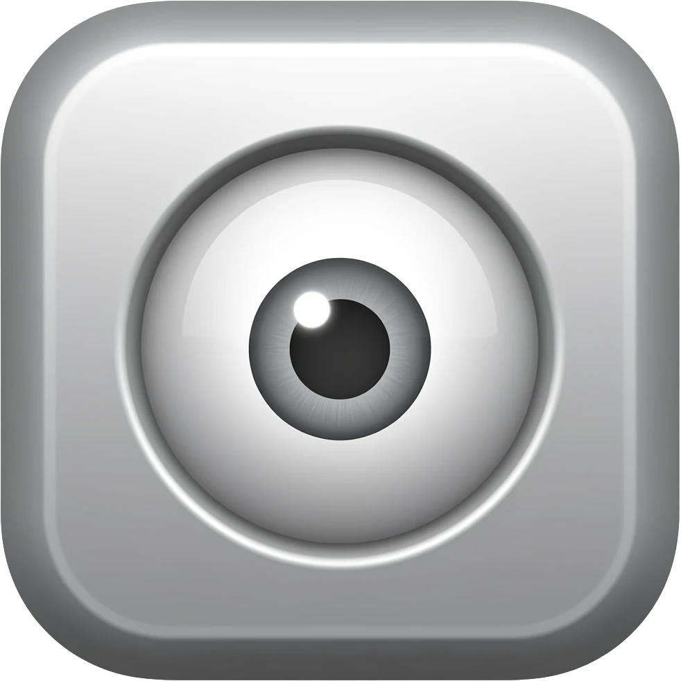 A metal cube with one single eye in the middle of it 3D in the pupil is gray emoji