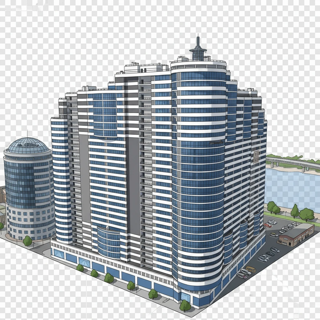 Изометричная, яркая, детализированная, объемная и фотореалистичная иллюстрация ЖК Белый Ангел в Ростове-на-Дону. Чёткие контуры, не размазанные линии, высокое качество, прозрачный фон, не обрезать края картинки emoji