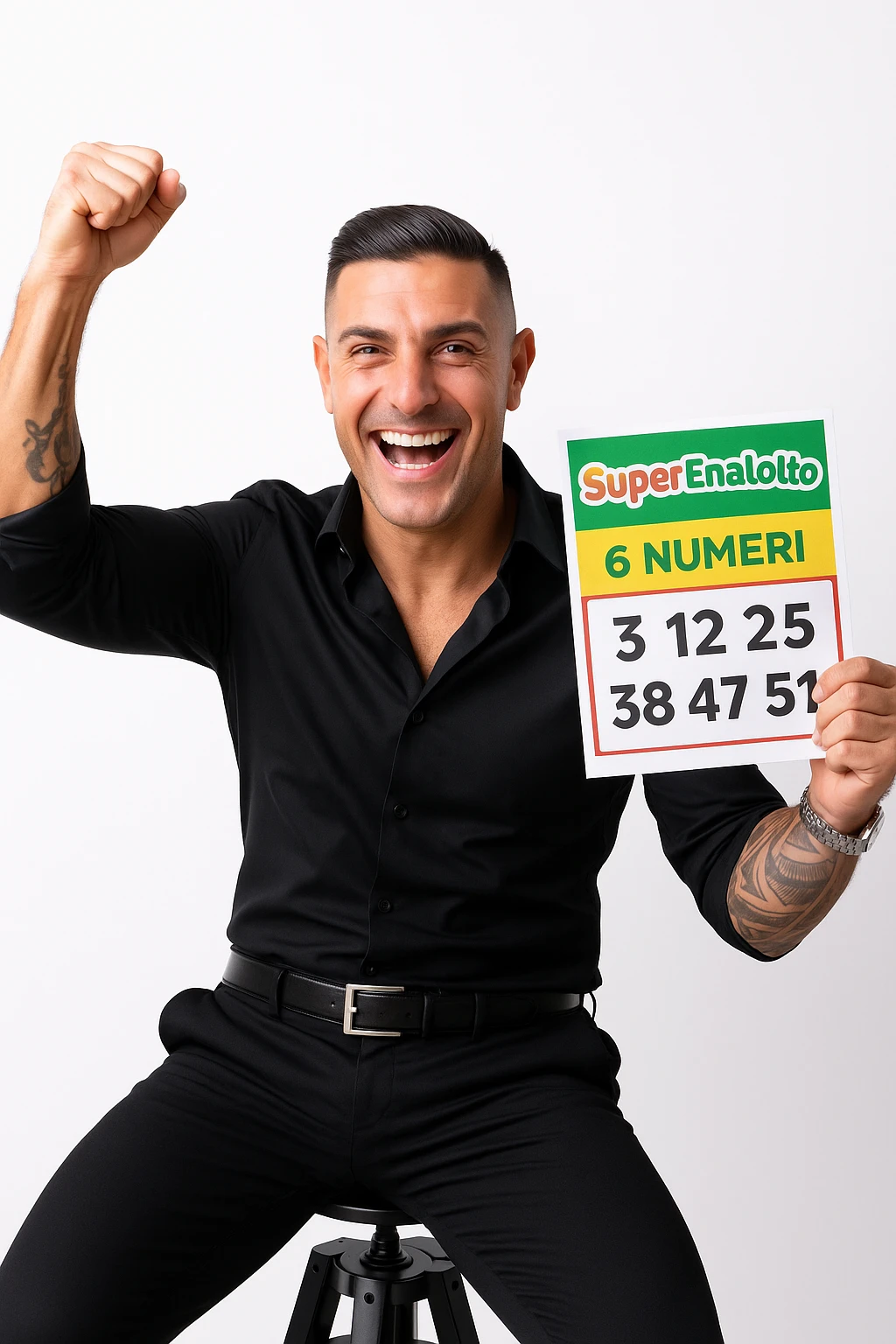 Uomo che vince al superenalotto italiano facendo 6 numeri, quindi è milionario emoji