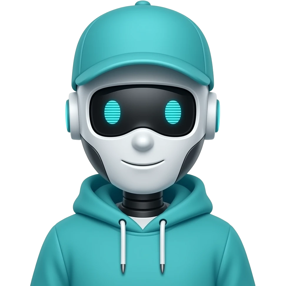 Robot in cyan hoodie cap emoji