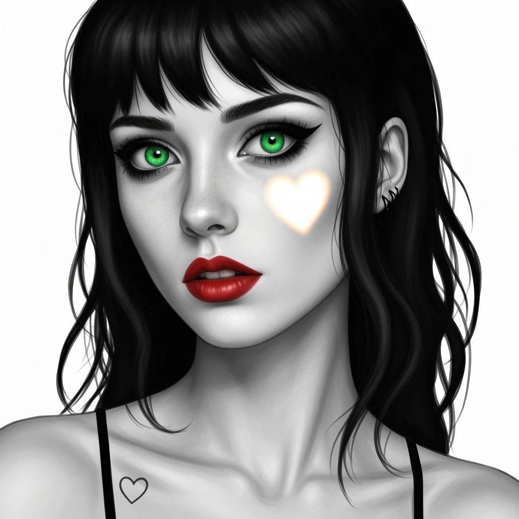 goth profile picture with a heart accent, cute, expressive, minimal, variation 3 emoji