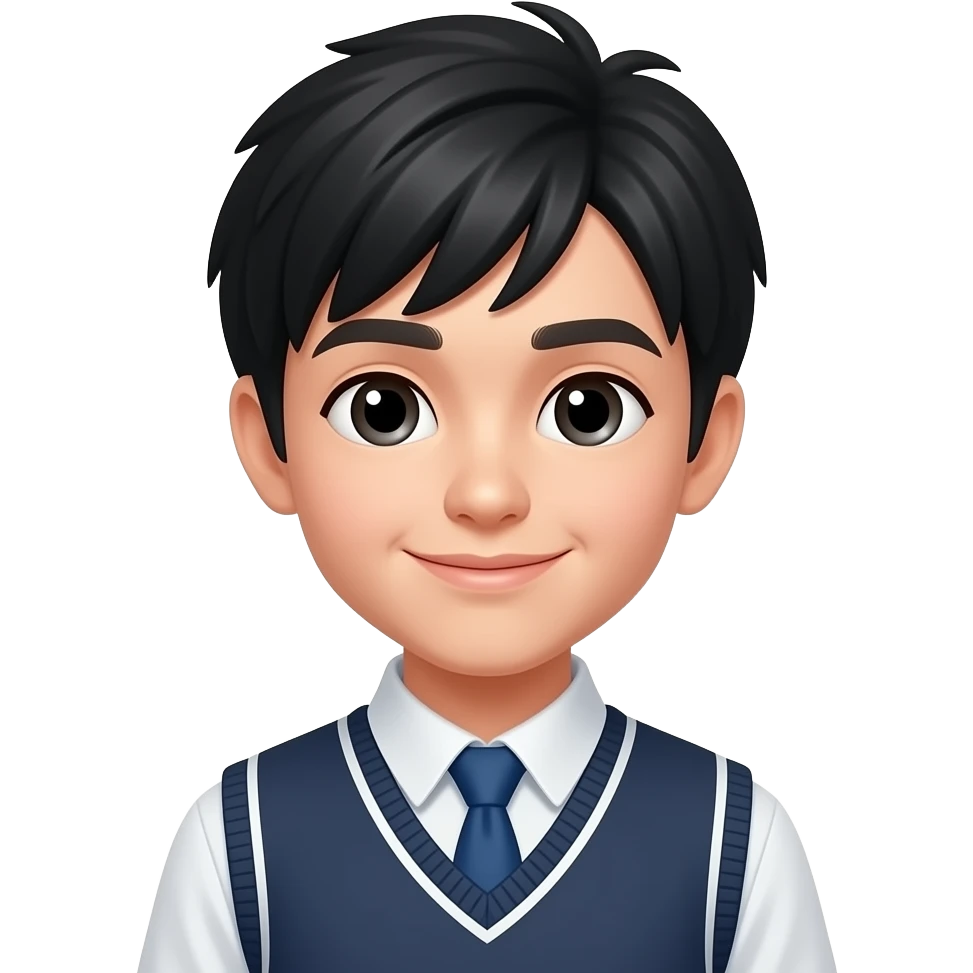 young looking student black hair emoji