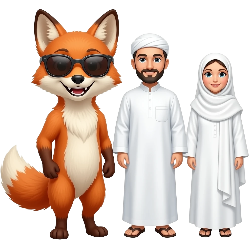 Fox smiley teeth with sunglases and Muslims  White cloths emoji