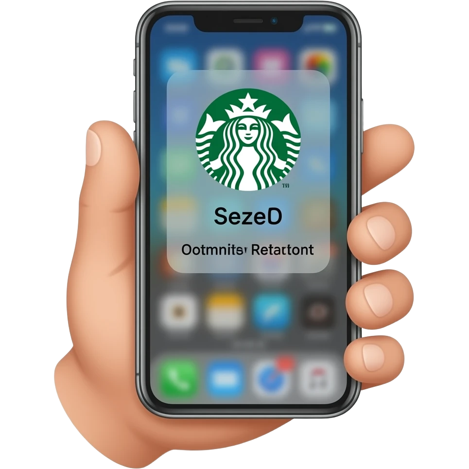 Please create a hand holding a phone with a notification from the starbucks app emoji