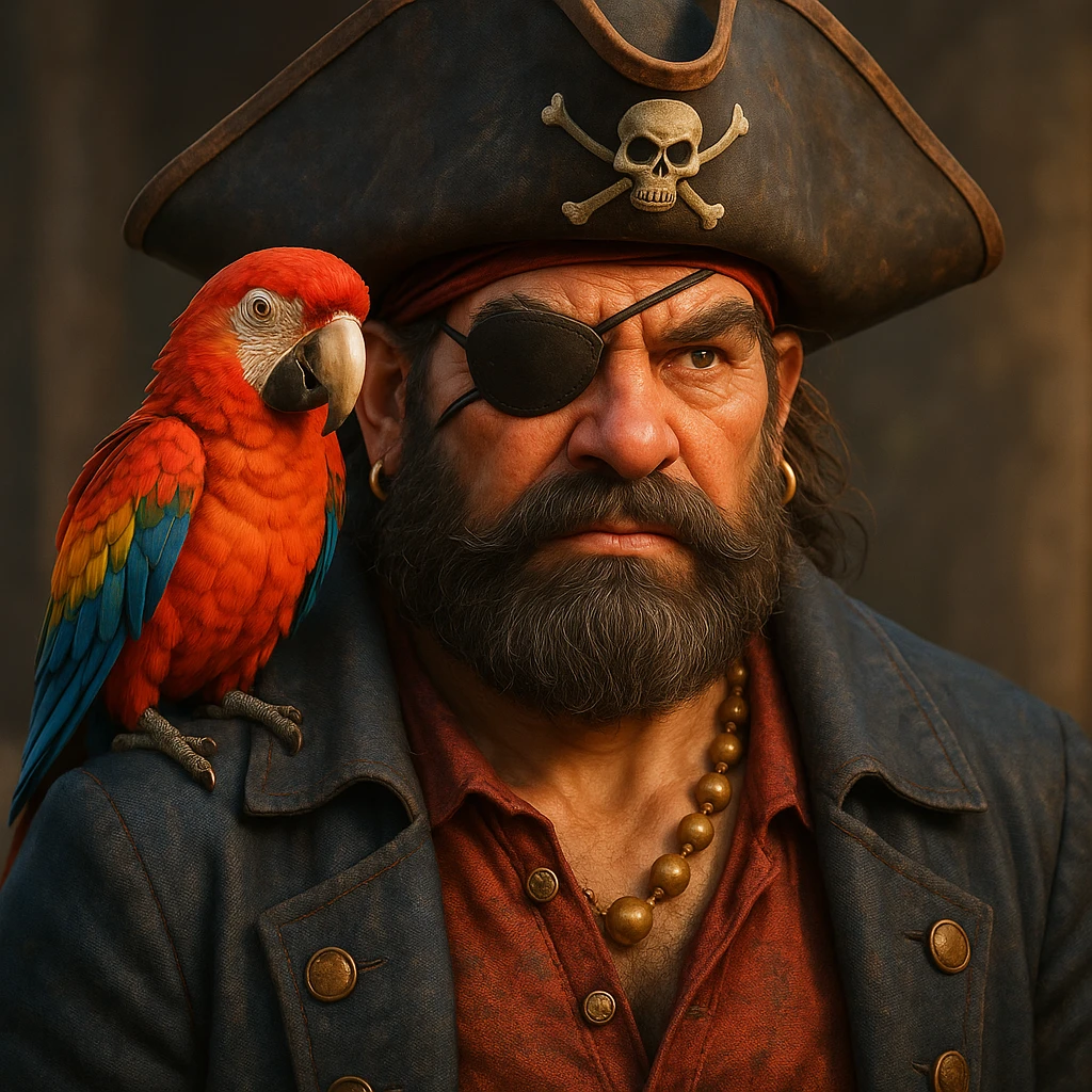3d illustration of a pirate with eye patch and parrot emoji