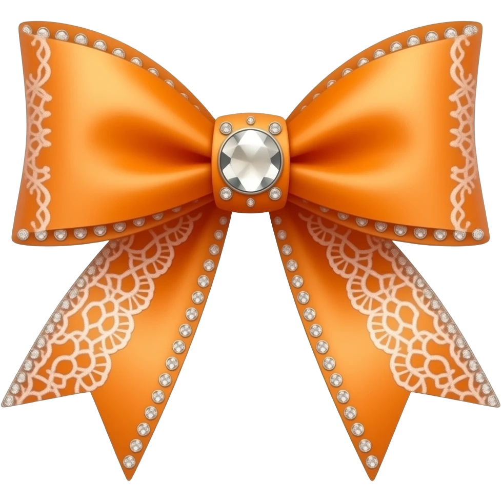 Um laço de borboleta laranja com strass e renda emoji