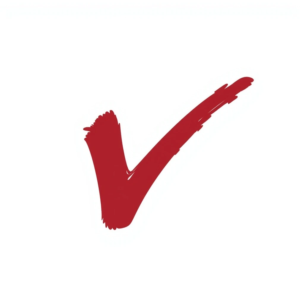 red checkmark as a 'yes' marker for text, torn brush stroke style, inspired by eastern calligraphy, no background, 512x512px emoji