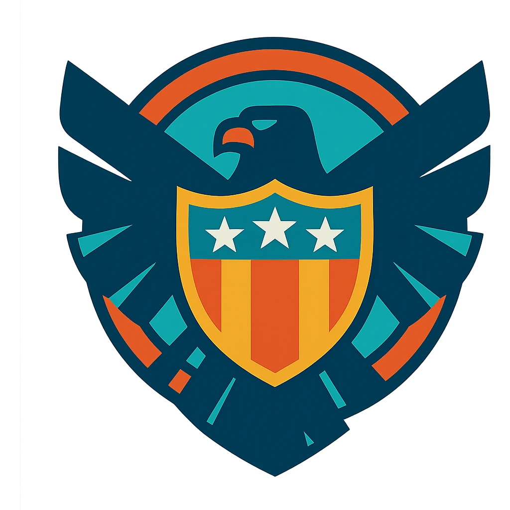 logo of a shield inspired by Marvel's S.H.I.E.L.D., stylized with abstract elements, eagle and shield, vibrant colors, dynamic emoji